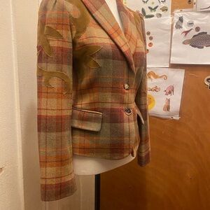 Les Copains Multicolor Plaid Blazer with Embroidery